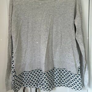 LOFT Mixed Media Longsleeve Dragonfly Print Blouse -Med Petite